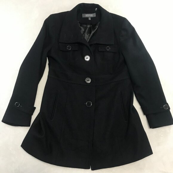 Kenneth Cole Reaction Women's Melton Wool Rayon Blend Pea Coat Noir Black Large - Picture 1 of 12